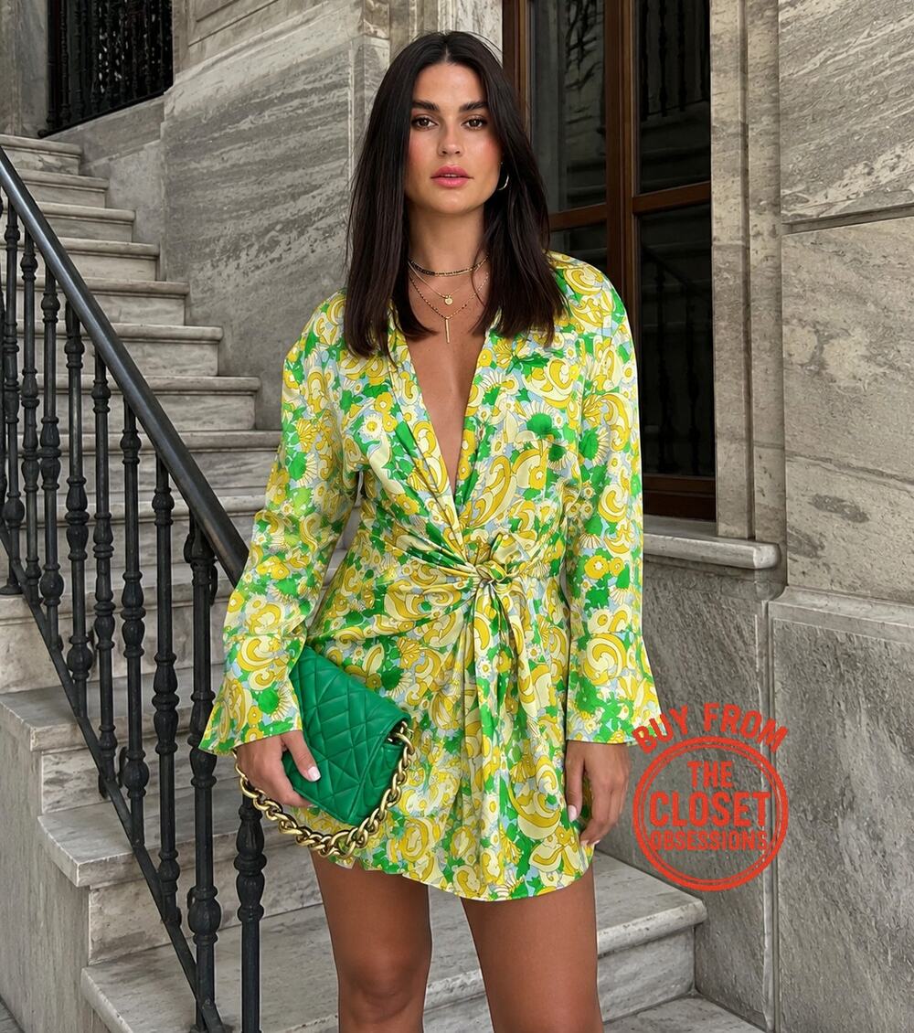 Zara NWT Green Yellow Tropical Wrap Mini Dress Resort Vacation S